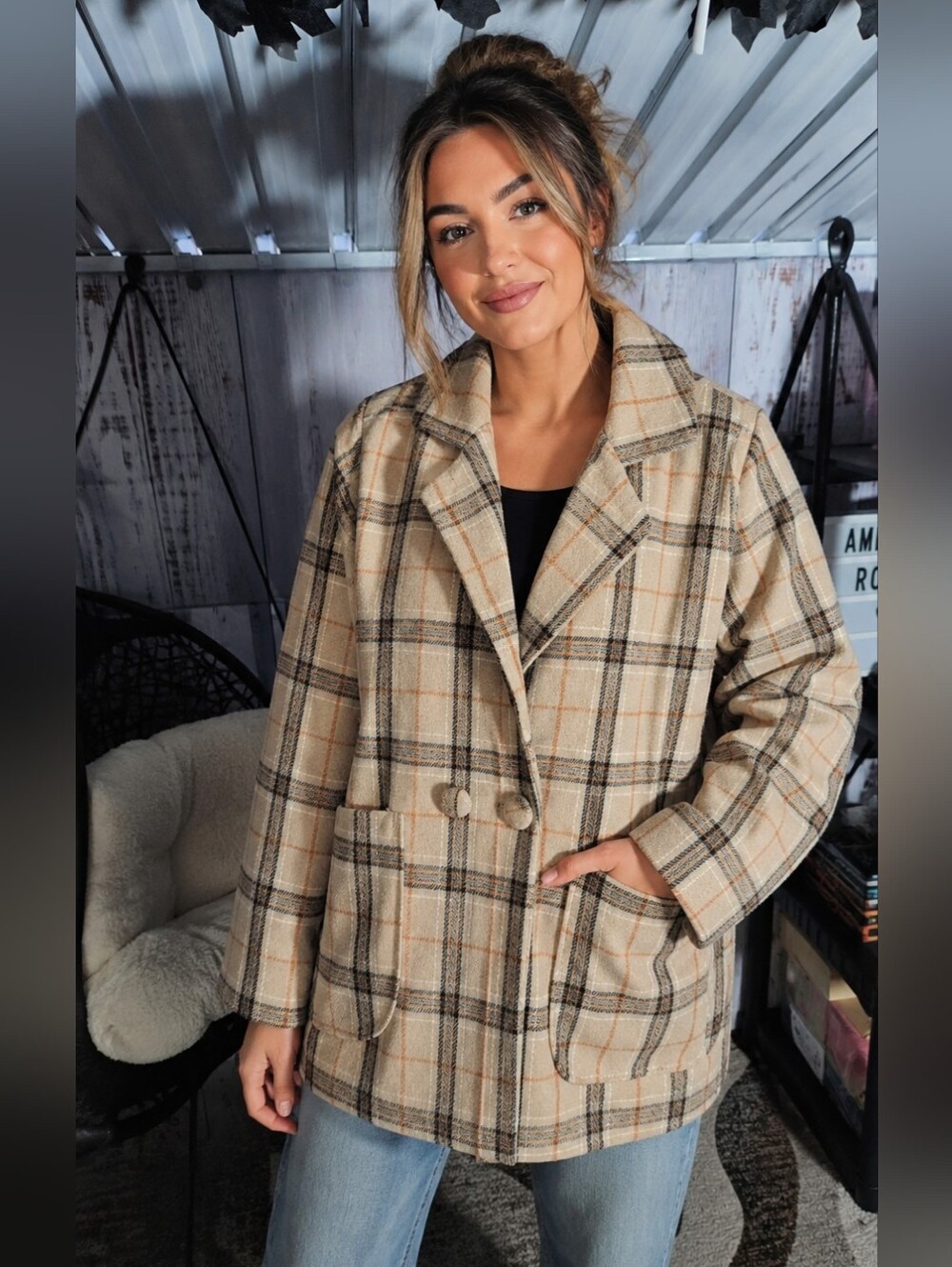 Camellia 3X Plaid Pea-coat